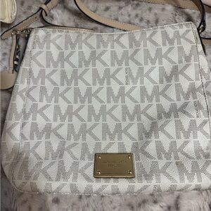 Michael Kors Cream and Gray Logo Crossbody Bag